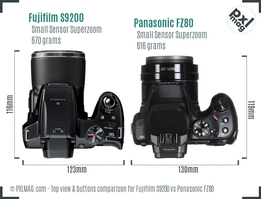 Fujifilm S9200 vs Panasonic FZ80 top view buttons comparison