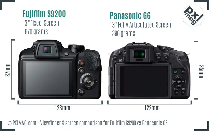 Fujifilm S9200 vs Panasonic G6 Screen and Viewfinder comparison