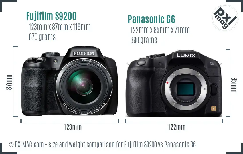 Fujifilm S9200 vs Panasonic G6 size comparison