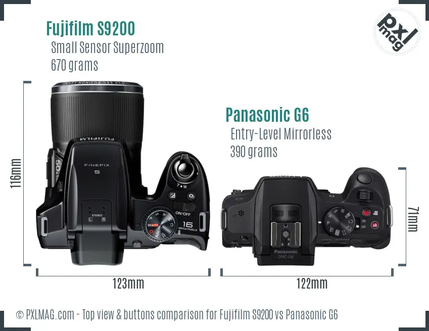 Fujifilm S9200 vs Panasonic G6 top view buttons comparison