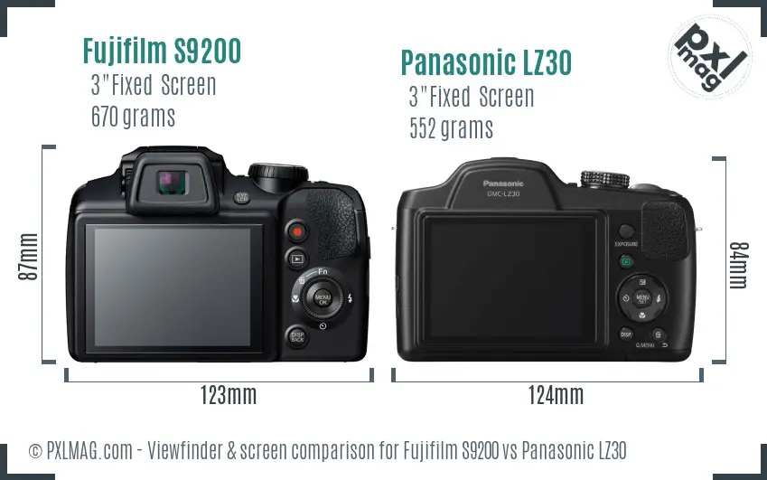 Fujifilm S9200 vs Panasonic LZ30 Screen and Viewfinder comparison