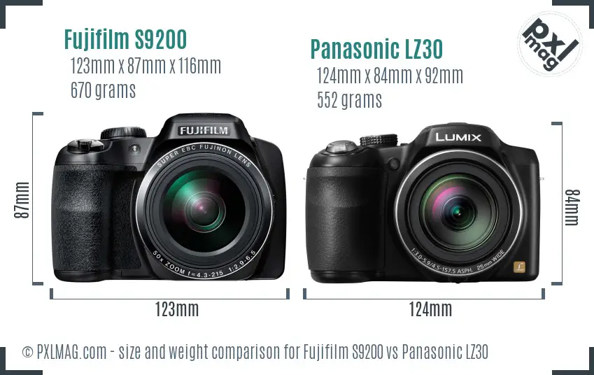 Fujifilm S9200 vs Panasonic LZ30 size comparison