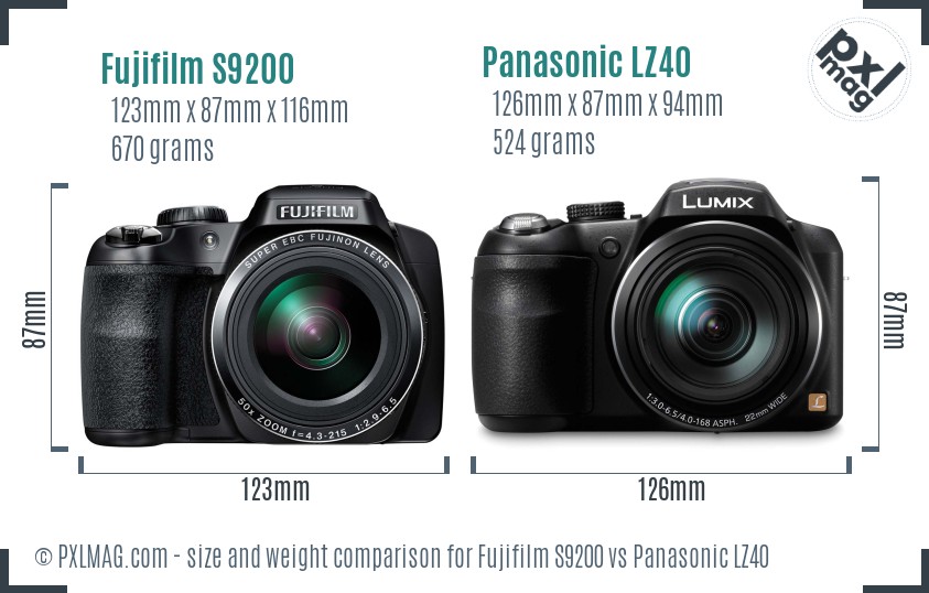 Fujifilm S9200 vs Panasonic LZ40 size comparison