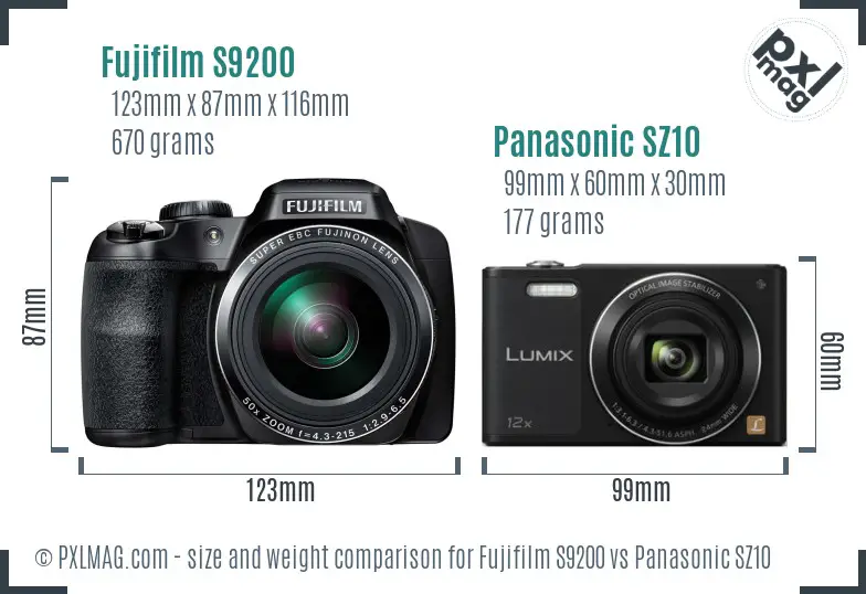 Fujifilm S9200 vs Panasonic SZ10 size comparison Fujifilm S9200 vs Panasonic SZ10 size comparison