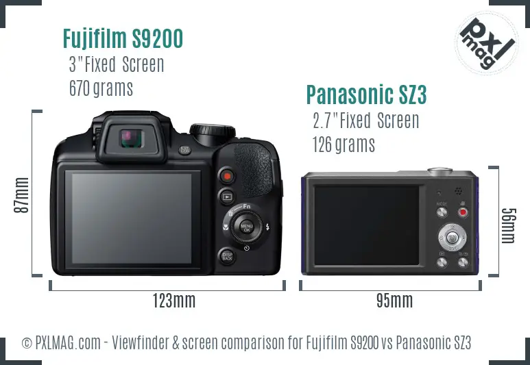 Fujifilm S9200 vs Panasonic SZ3 Screen and Viewfinder comparison