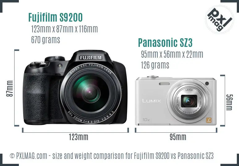 Fujifilm S9200 vs Panasonic SZ3 size comparison