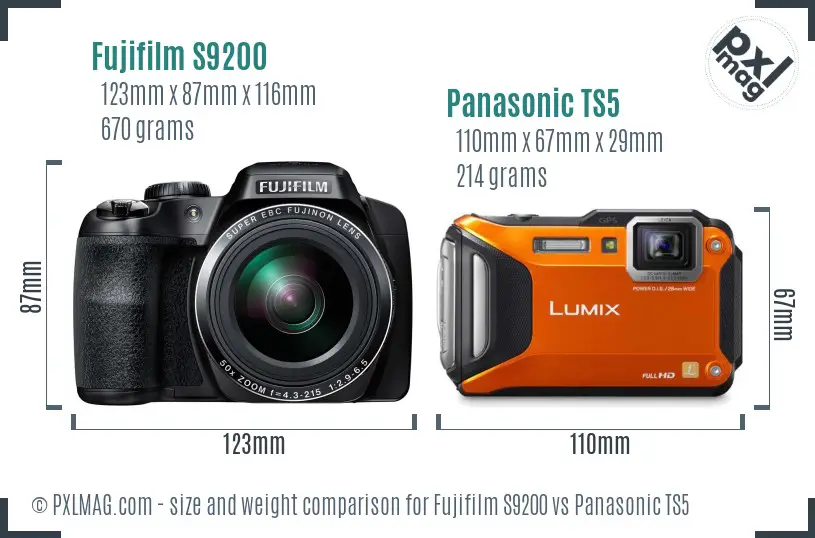 Fujifilm S9200 vs Panasonic TS5 size comparison