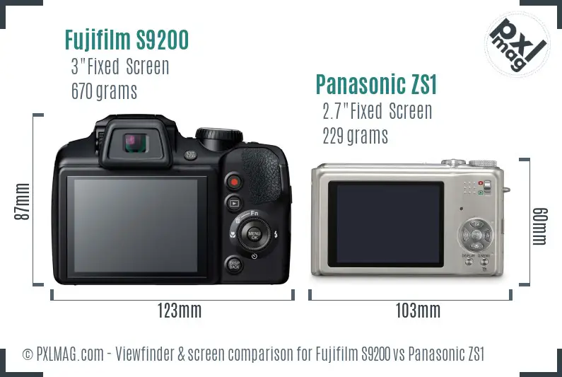 Fujifilm S9200 vs Panasonic ZS1 Screen and Viewfinder comparison