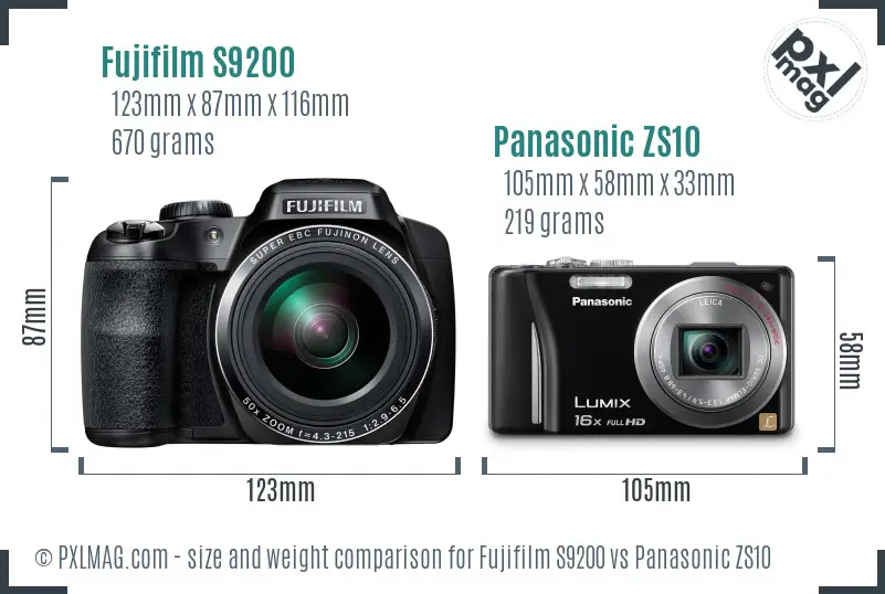 Fujifilm S9200 vs Panasonic ZS10 size comparison Fujifilm S9200 vs Panasonic ZS10 size comparison