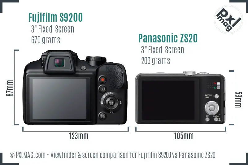 Fujifilm S9200 vs Panasonic ZS20 Screen and Viewfinder comparison