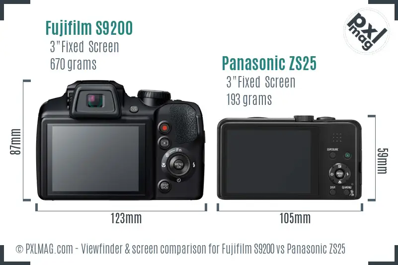 Fujifilm S9200 vs Panasonic ZS25 Screen and Viewfinder comparison