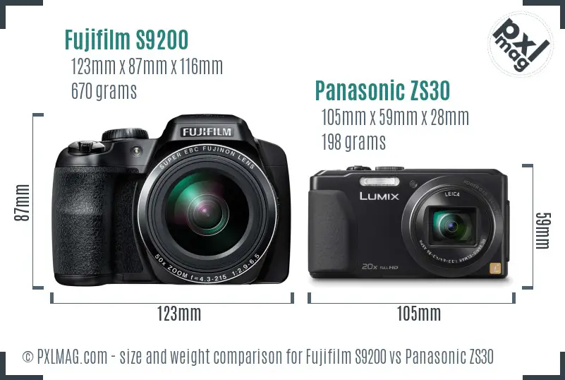 Fujifilm S9200 vs Panasonic ZS30 size comparison