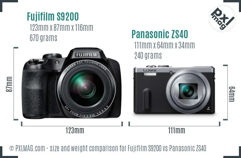 Fujifilm S9200 vs Panasonic ZS40 size comparison