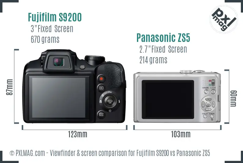 Fujifilm S9200 vs Panasonic ZS5 Screen and Viewfinder comparison