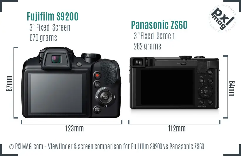 Fujifilm S9200 vs Panasonic ZS60 Screen and Viewfinder comparison