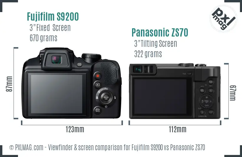 Fujifilm S9200 vs Panasonic ZS70 Screen and Viewfinder comparison