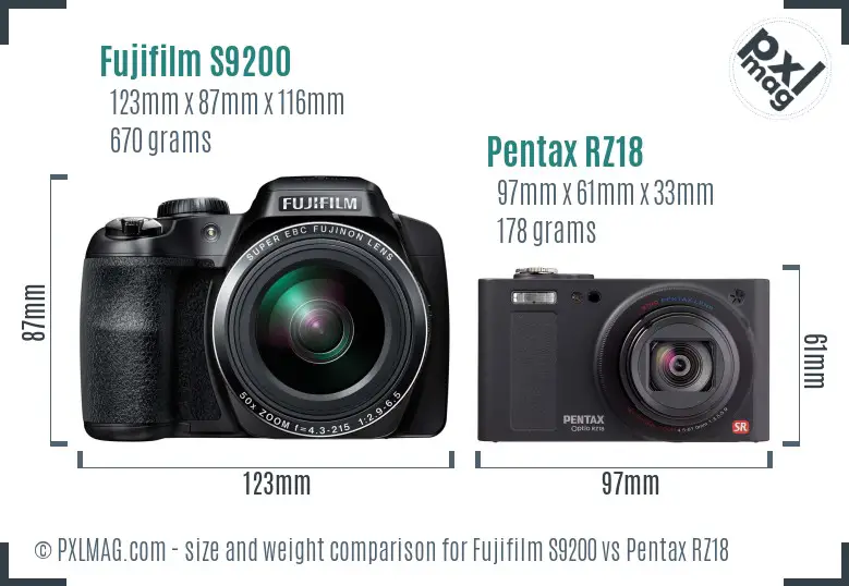 Fujifilm S9200 vs Pentax RZ18 size comparison Fujifilm S9200 vs Pentax RZ18 size comparison