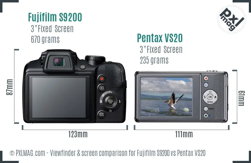 Fujifilm S9200 vs Pentax VS20 Screen and Viewfinder comparison