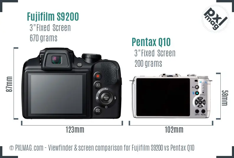 Fujifilm S9200 vs Pentax Q10 Screen and Viewfinder comparison