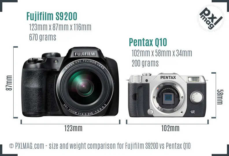 Fujifilm S9200 vs Pentax Q10 size comparison