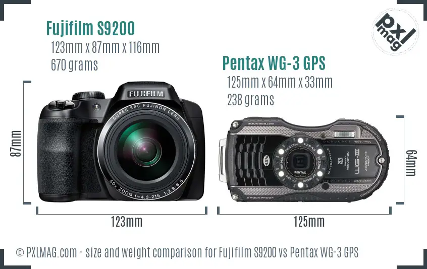 Fujifilm S9200 vs Pentax WG-3 GPS size comparison Fujifilm S9200 vs Pentax WG-3 GPS size comparison