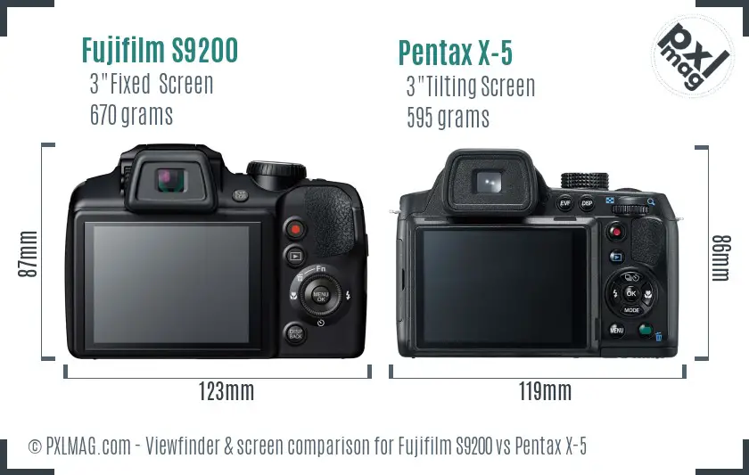 Fujifilm S9200 vs Pentax X-5 Screen and Viewfinder comparison