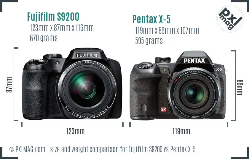 Fujifilm S9200 vs Pentax X-5 size comparison