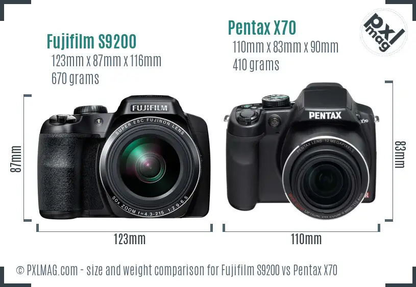 Fujifilm S9200 vs Pentax X70 size comparison Fujifilm S9200 vs Pentax X70 size comparison
