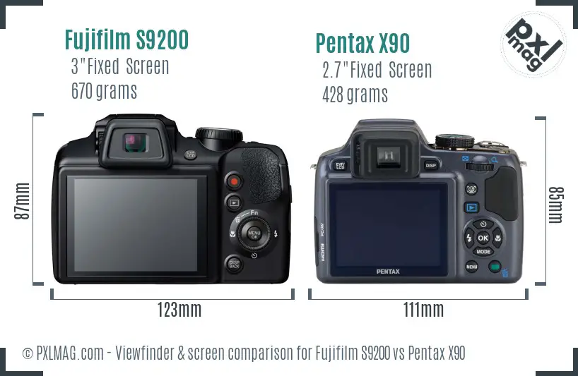 Fujifilm S9200 vs Pentax X90 Screen and Viewfinder comparison