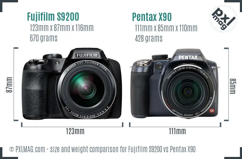 Fujifilm S9200 vs Pentax X90 size comparison