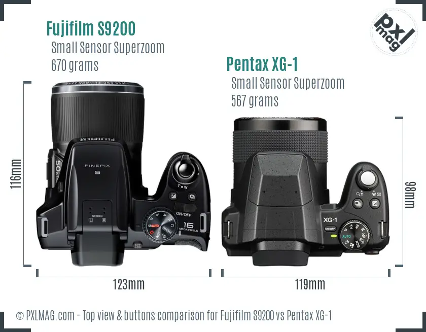 Fujifilm S9200 vs Pentax XG-1 top view buttons comparison