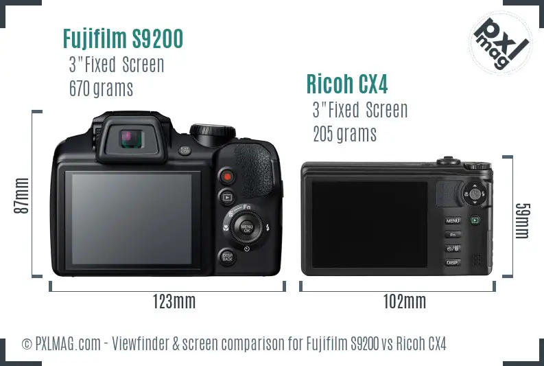 Fujifilm S9200 vs Ricoh CX4 Screen and Viewfinder comparison