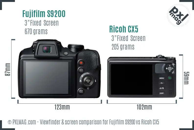 Fujifilm S9200 vs Ricoh CX5 Screen and Viewfinder comparison
