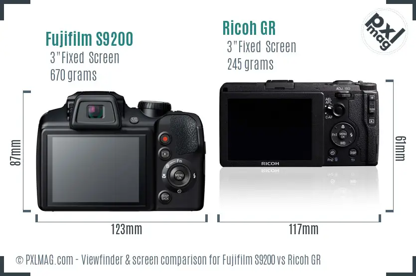 Fujifilm S9200 vs Ricoh GR Screen and Viewfinder comparison