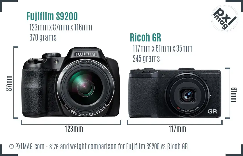 Fujifilm S9200 vs Ricoh GR size comparison