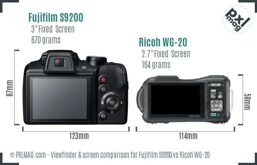 Fujifilm S9200 vs Ricoh WG-20 Screen and Viewfinder comparison