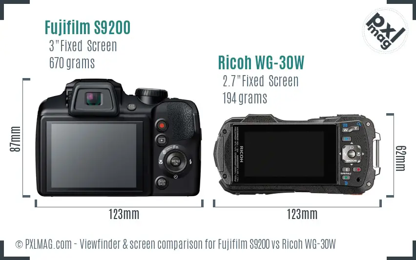 Fujifilm S9200 vs Ricoh WG-30W Screen and Viewfinder comparison