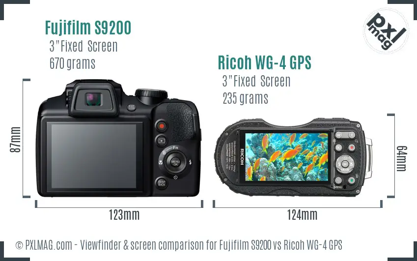 Fujifilm S9200 vs Ricoh WG-4 GPS Screen and Viewfinder comparison