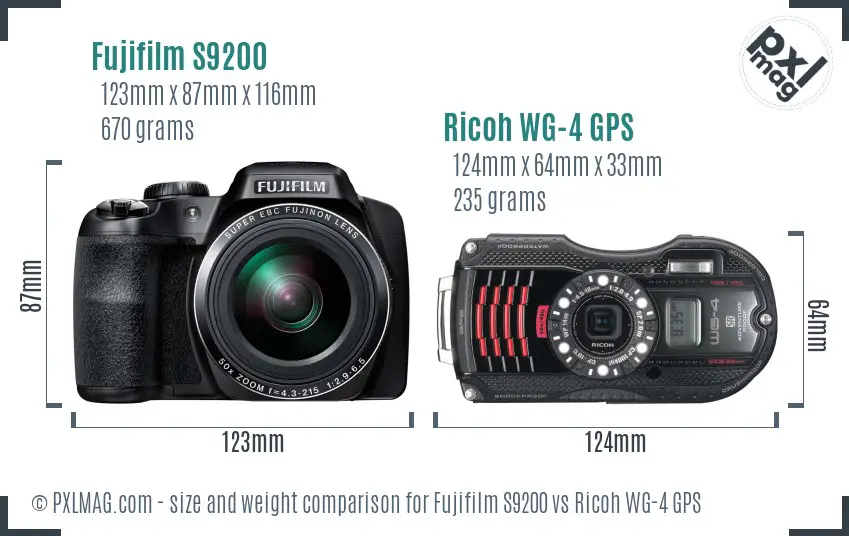 Fujifilm S9200 vs Ricoh WG-4 GPS size comparison