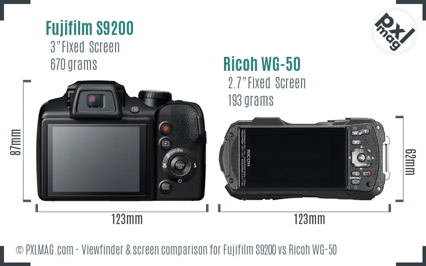 Fujifilm S9200 vs Ricoh WG-50 Screen and Viewfinder comparison