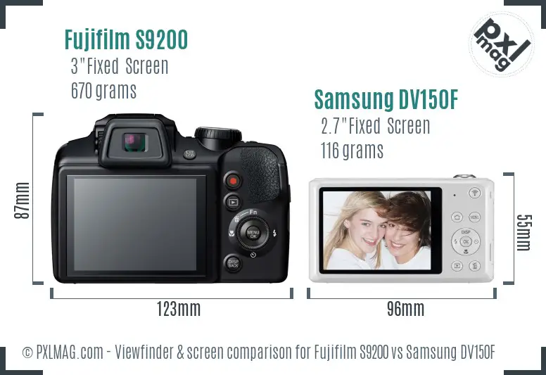Fujifilm S9200 vs Samsung DV150F Screen and Viewfinder comparison