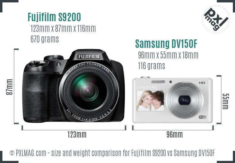 Fujifilm S9200 vs Samsung DV150F size comparison