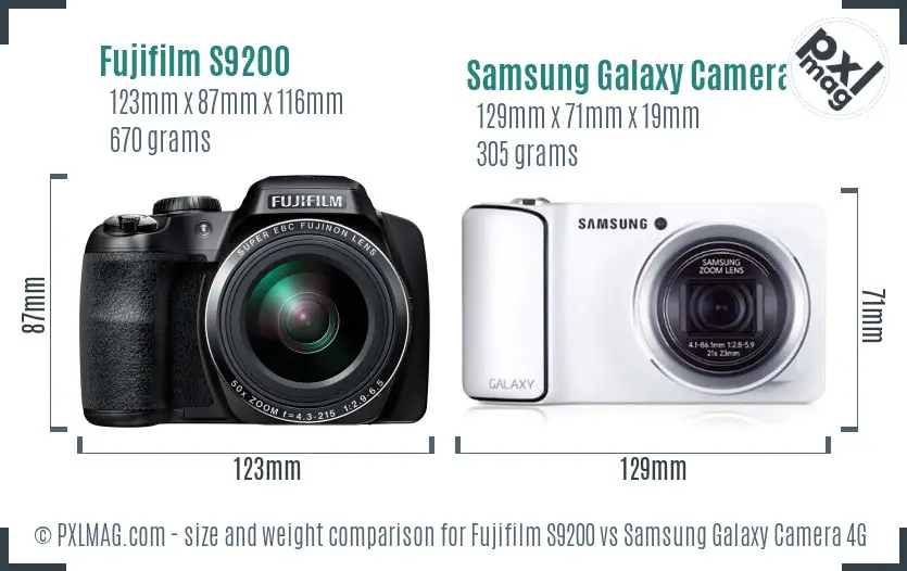 Fujifilm S9200 vs Samsung Galaxy Camera 4G size comparison