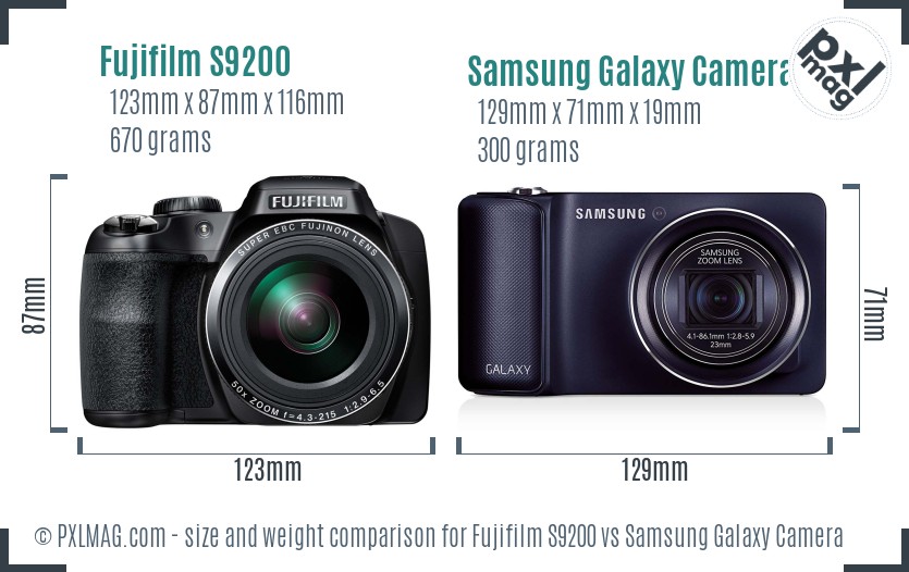 Fujifilm S9200 vs Samsung Galaxy Camera size comparison