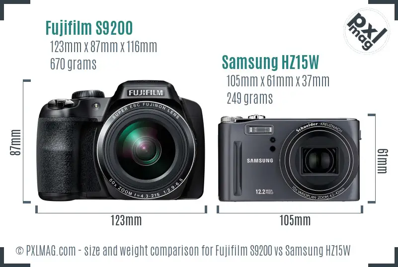 Fujifilm S9200 vs Samsung HZ15W size comparison