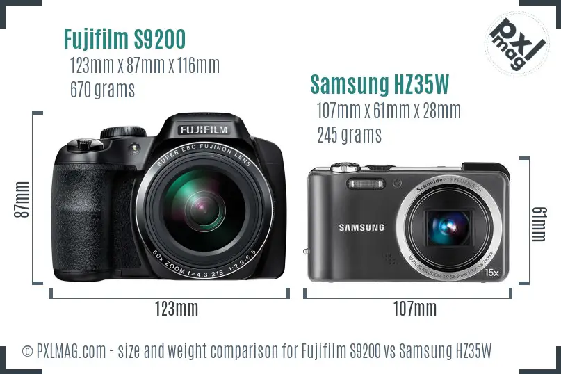 Fujifilm S9200 vs Samsung HZ35W size comparison