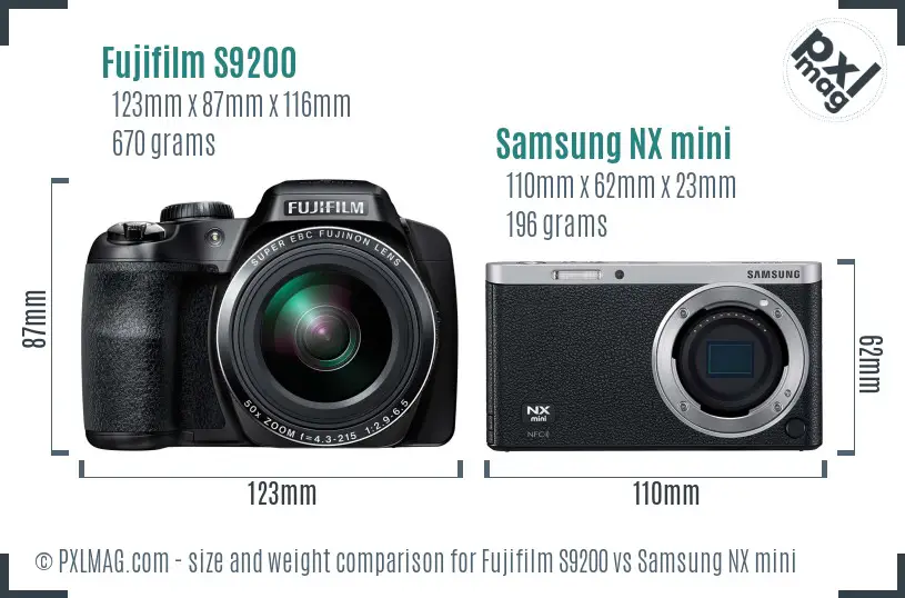 Fujifilm S9200 vs Samsung NX mini size comparison