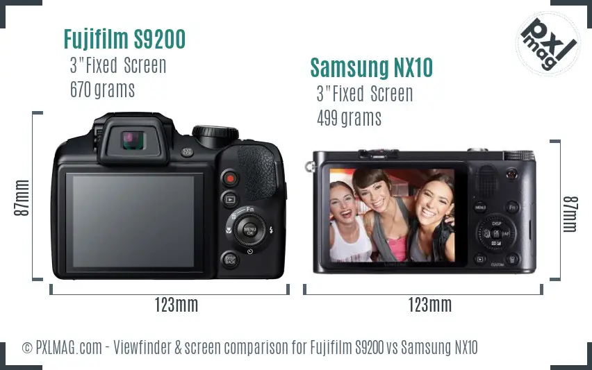 Fujifilm S9200 vs Samsung NX10 Screen and Viewfinder comparison