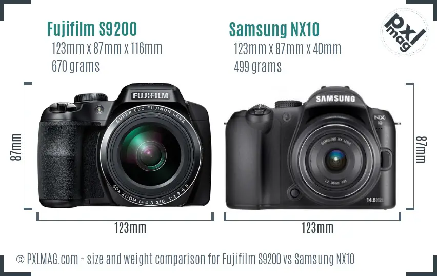 Fujifilm S9200 vs Samsung NX10 size comparison