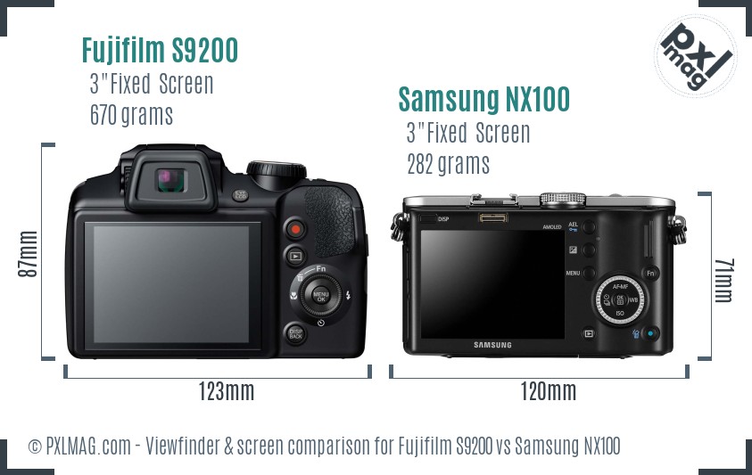 Fujifilm S9200 vs Samsung NX100 Screen and Viewfinder comparison